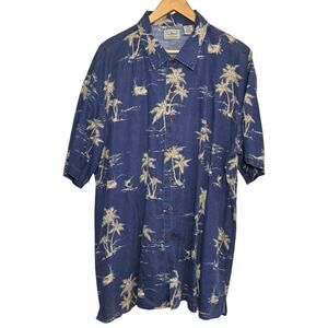 Vtg L.L. Bean Linen Cotton Blend XL Tall  Fishing Hawaiian Palm Tree Camp Shirt